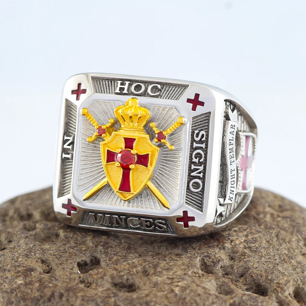 Knights Templar Commandery Ring - 925 Sterling Silver "In Hoc Signo Vinces" - Bricks Masons