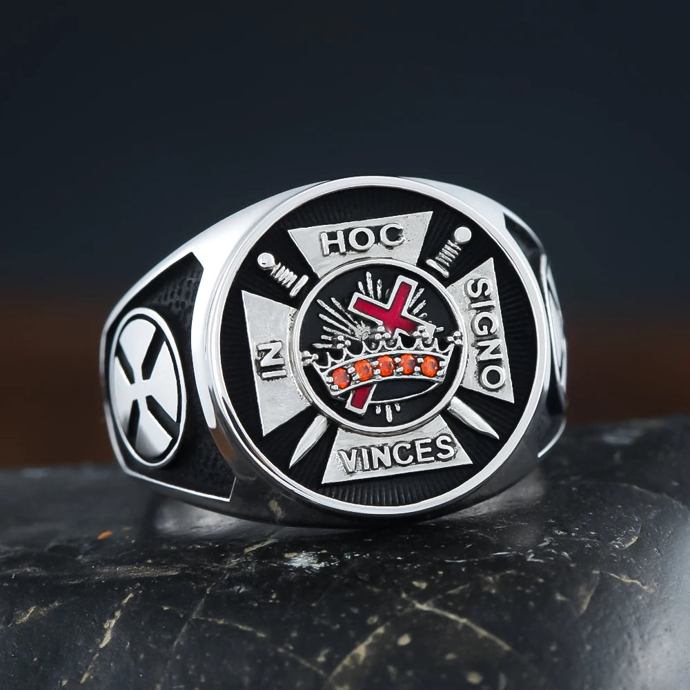 Knights Templar Ring - Sterling Silver In Hoc Signo Vinces - Bricks Masons