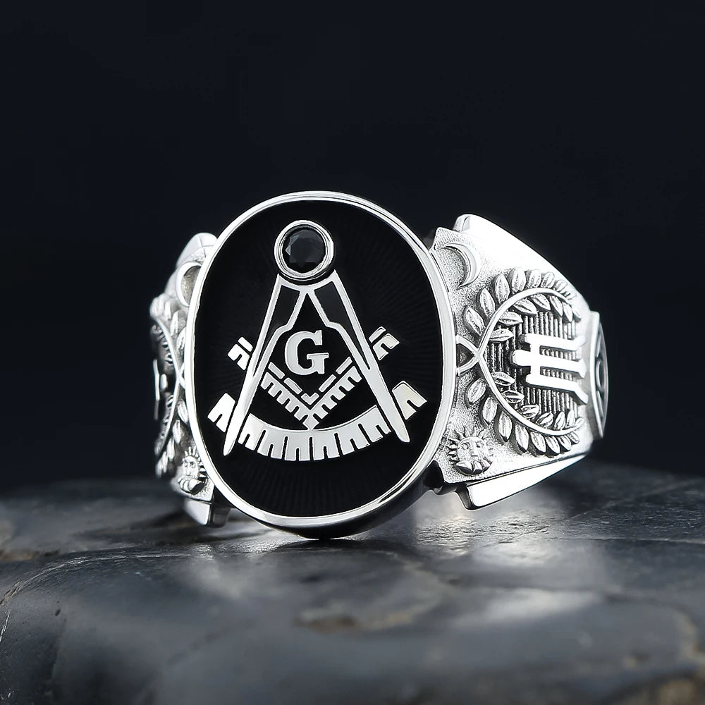 Past Master Blue Lodge Ring - Sterling Silver & Black - Bricks Masons