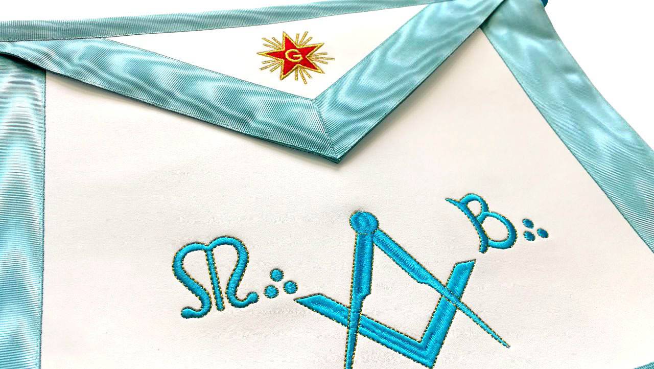 Master Mason Blue Lodge French Apron - Sky Blue Silk & Moire