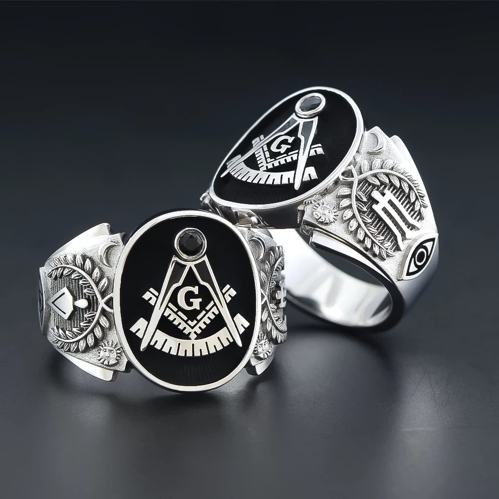 Past Master Blue Lodge Ring - Sterling Silver & Black - Bricks Masons