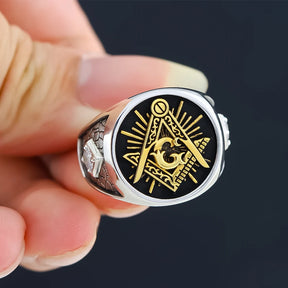 Master Mason Blue Lodge Ring - Sterling Silver S&C G with Stones On The Sides