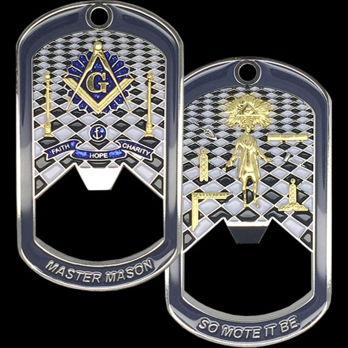 Master Mason Blue Lodge Bottle Opener - Faith Hope Charity So Mote It Be - Bricks Masons