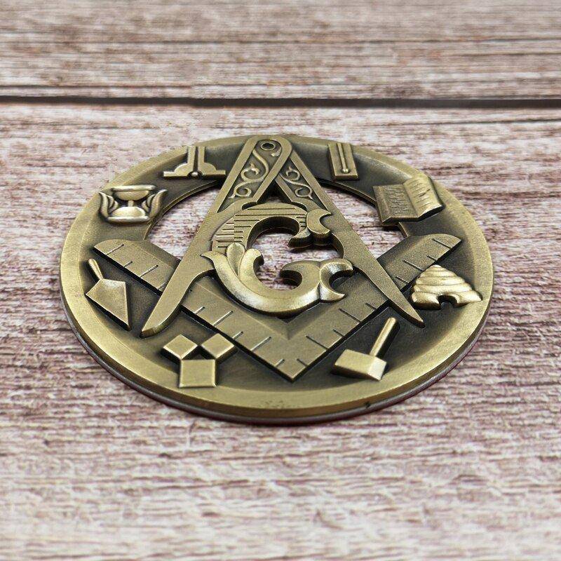 Master Mason Blue Lodge Car Emblem - 3D Auto Emblem Compass And Square Tools Medallion