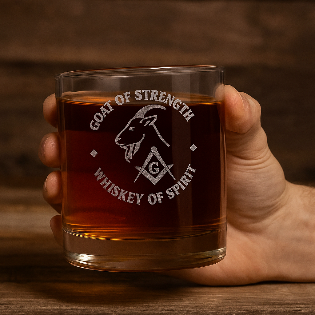 Master Mason Blue Lodge Whiskey Glass - S&C G Goat of Strength Whiskey of Spirit