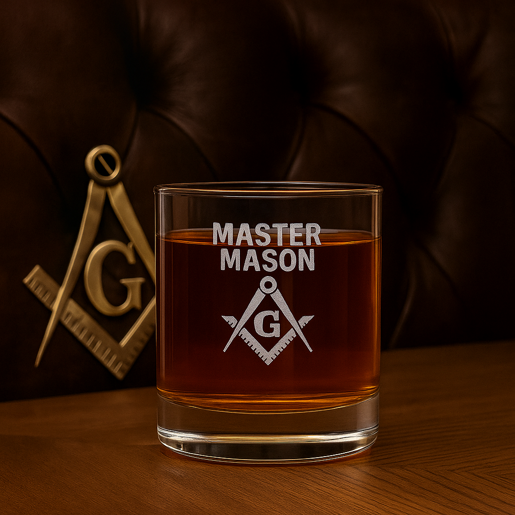 Master Mason Blue Lodge Whiskey Glass - Square & Compass with G