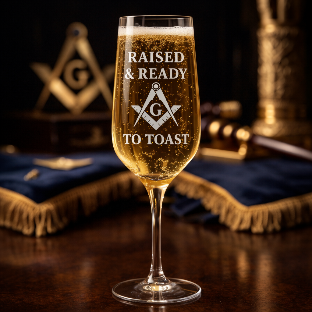 Master Mason Blue Lodge Champagne Flute - S&C G Raised & Ready to Toast