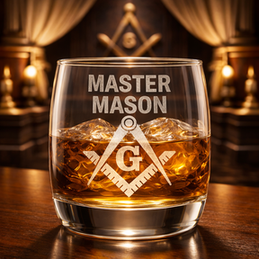 Master Mason Blue Lodge Whiskey Glass - Square & Compasses G