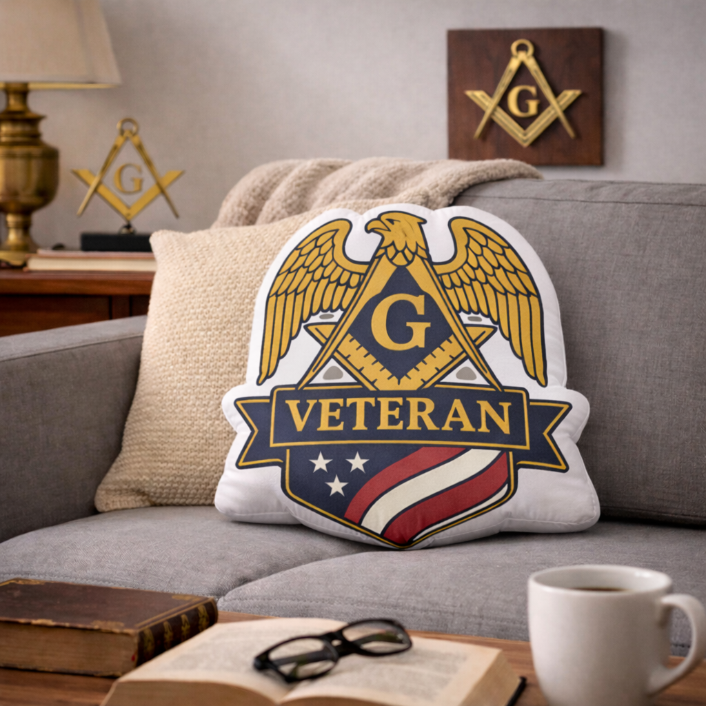 Master Mason Blue Lodge Pillow - Veteran Mason with Square & Compass G - Bricks Masons