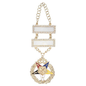 Grand Past Matron OES Officer Collar Jewel - Gold Plated Star & Wreath With Engravable Bars - Bricks Masons