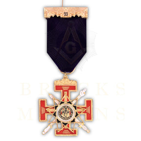 33rd Degree Scottish Rite Breast Jewel - Purple Ribbon & Rose Gold - Bricks Masons