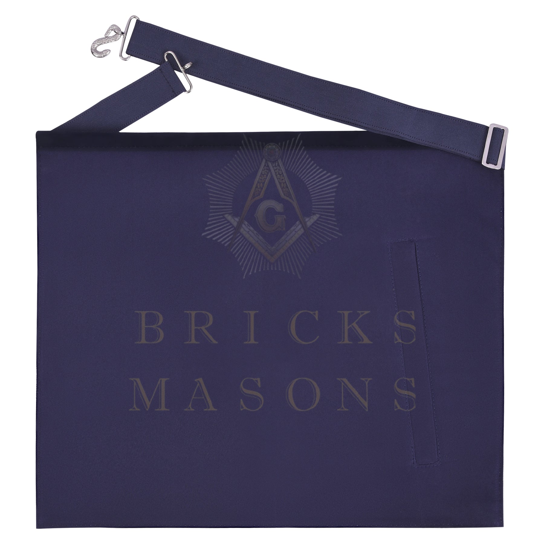 Past Master Blue Lodge Apron - Navy Velvet & Silver Bullion Hand Embroidery - Bricks Masons