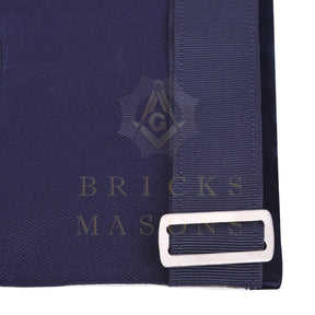 Past Master Blue Lodge Apron - Navy Velvet & Silver Bullion Hand Embroidery - Bricks Masons