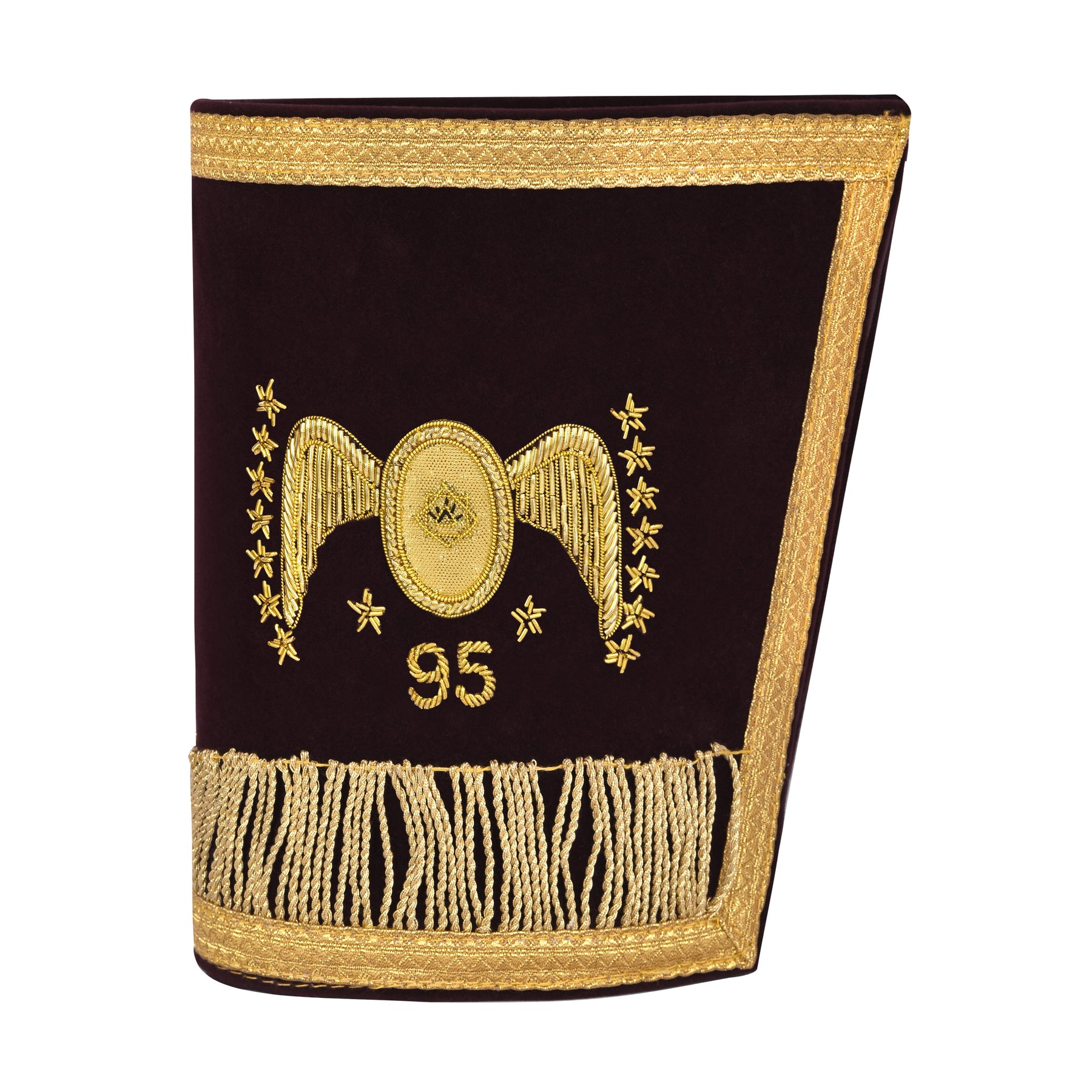 95th Degree Memphis Misraim French Regulation Cuff - Maroon Velvet Golden Braid Hand Embroidered