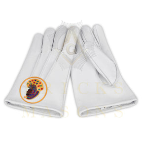 DOI Gloves - Machine-embroidered White Leather - Bricks Masons