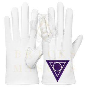 LOCOP Gloves - White Leather Triangular Purple Patch - Bricks Masons