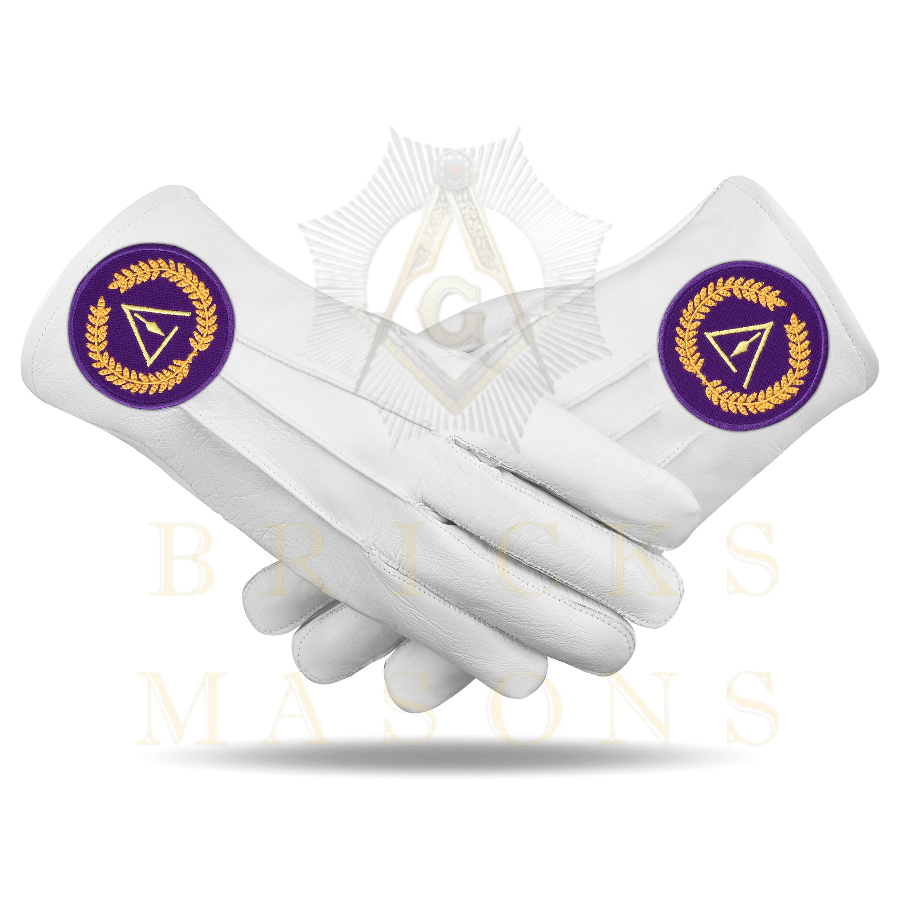 Grand Council Gloves - White Leather With Purple Patch - Bricks Masons