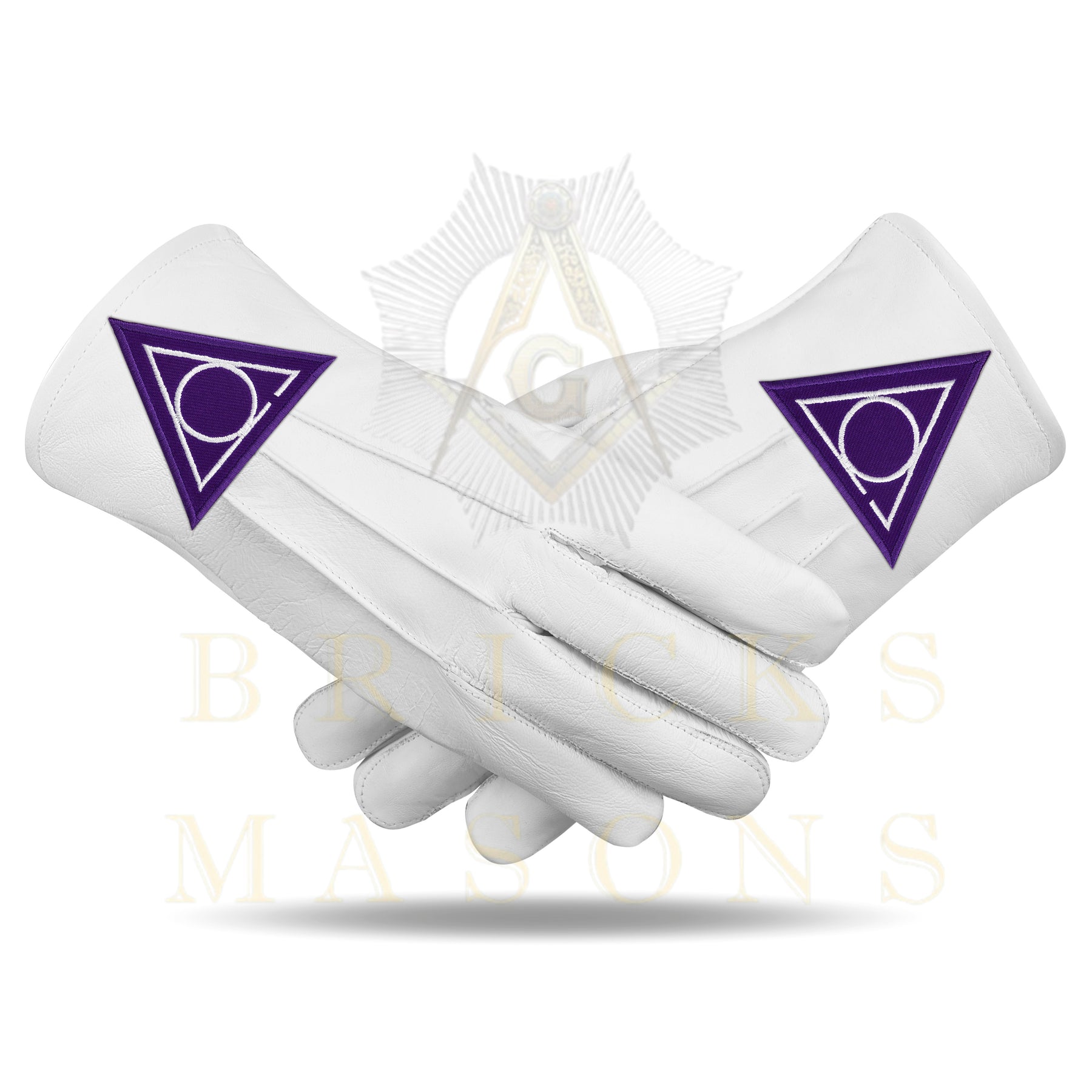 LOCOP Gloves - White Leather Triangular Purple Patch - Bricks Masons