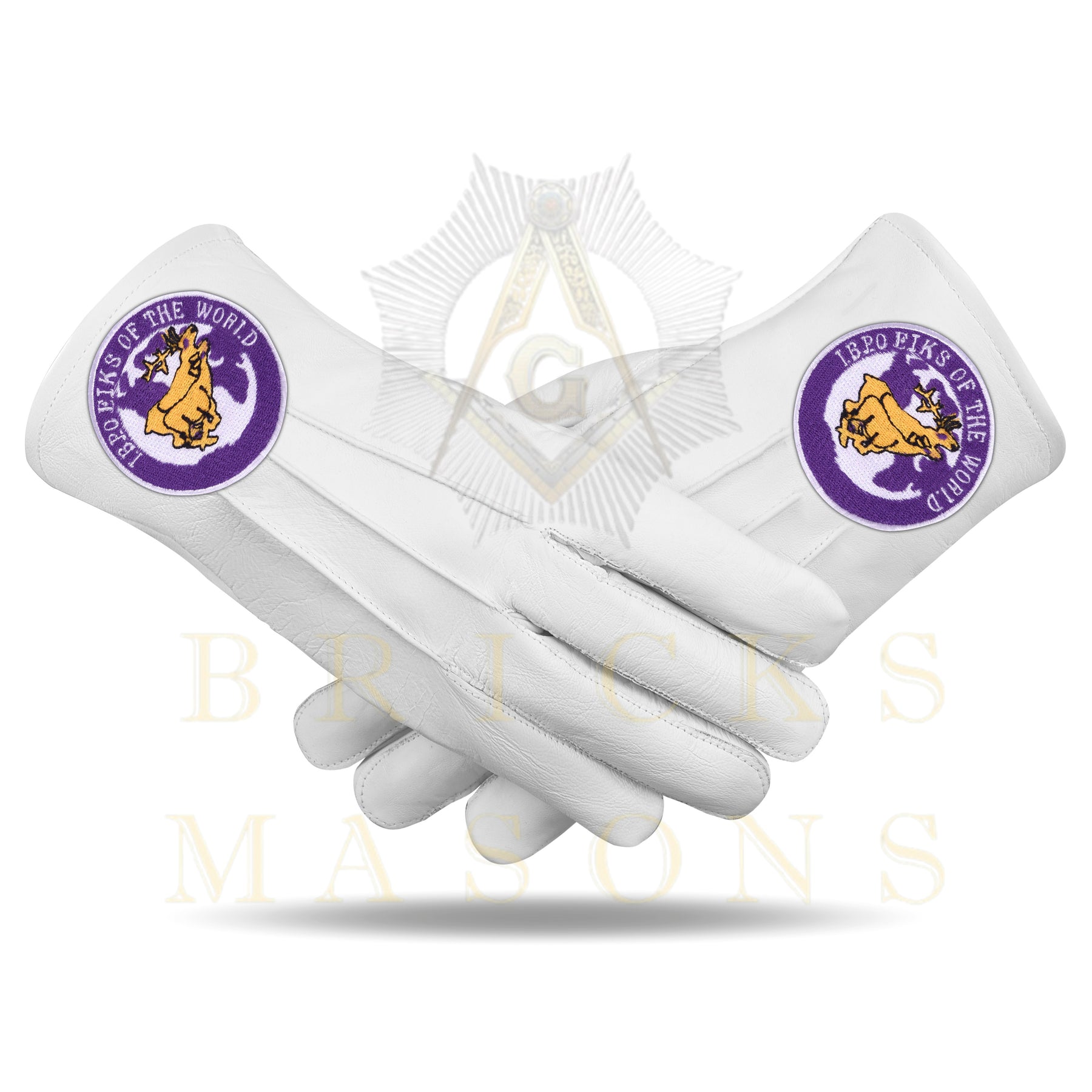 Elks of the World Gloves - White Leather Buck and Doe - Bricks Masons