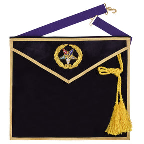 Worthy Patron OES Apron - Purple Velvet Hand Embroidery With Laurel Wreath