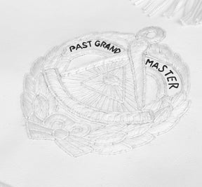Past Grand Master Blue Lodge Apron - All White Bullion With Wreath & Pillars - Bricks Masons