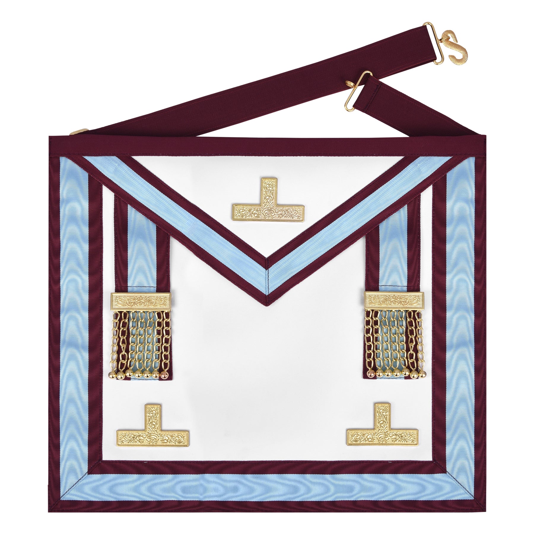 Worshipful Master Emulation Rite Apron - Turquoise & Maroon Moire with Gold Triple Taus - Bricks Masons