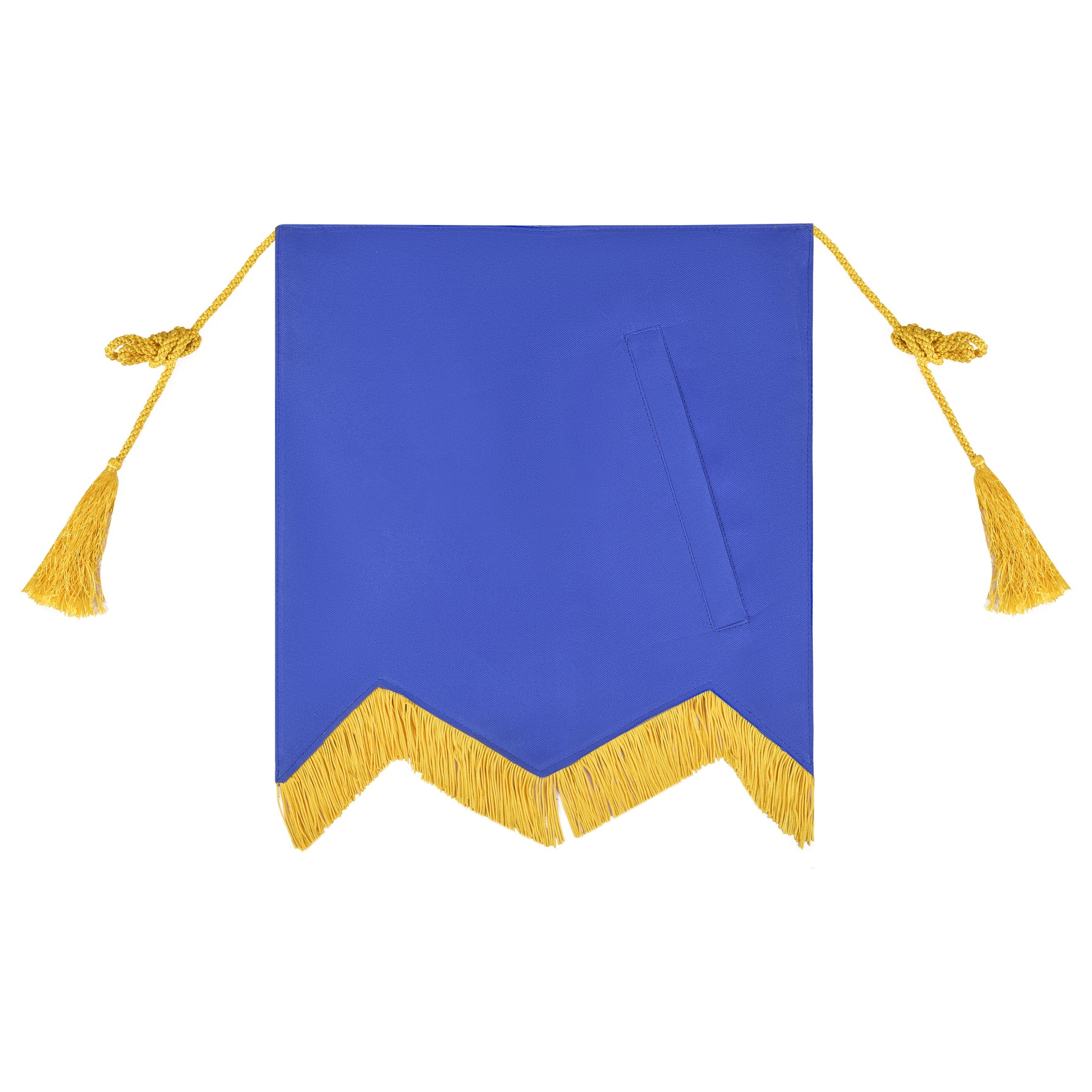 Knights of the All Seeing Eye Apron - Blue Cloth Fabric With Yellow Fringe & Tassels - Bricks Masons