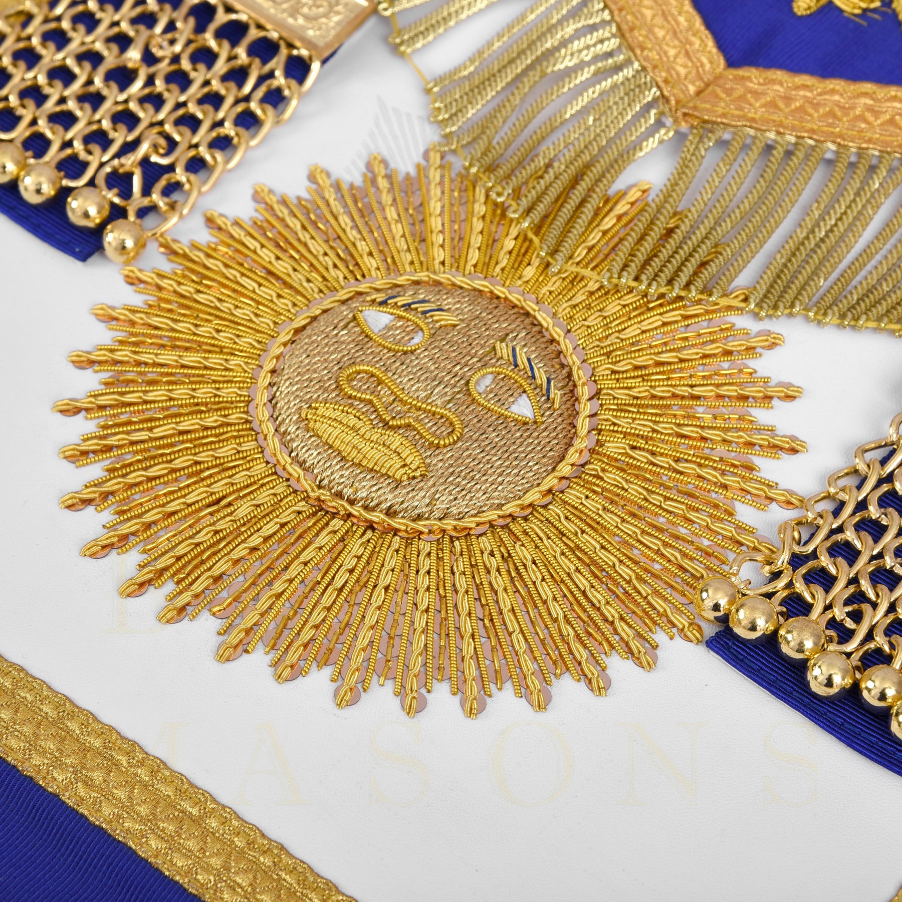 Past Grand Master Blue Lodge Apron - Quality A+ Gold & Blue Hand Embroidery - Bricks Masons