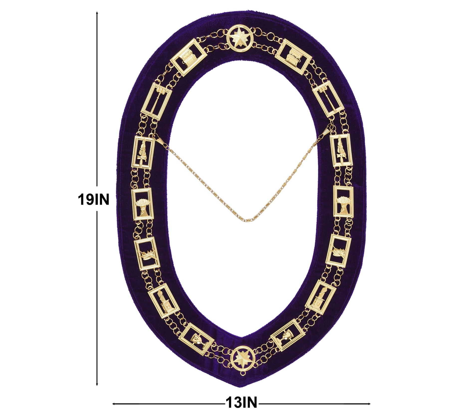OES Chain Collar - Gold Plated with Rhinestones on Purple Velvet - Bricks Masons
