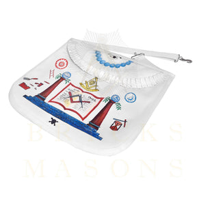 Hand-Painted Apron - Lambskin The Two Pillars of Jachin & Boaz - Bricks Masons