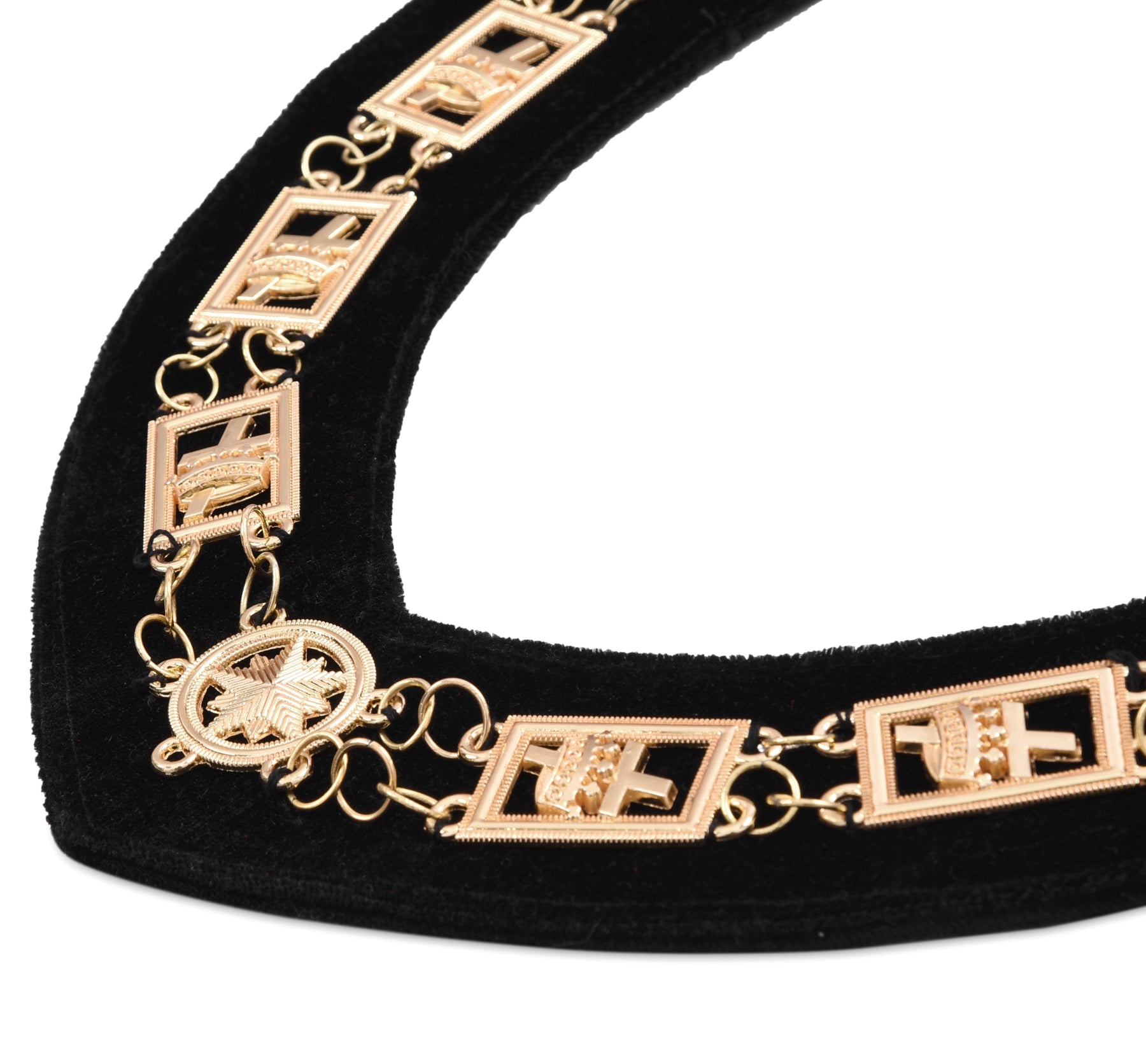 Knights Templar Chain Collar - Gold Plated On Black Velvet Backing - Bricks Masons