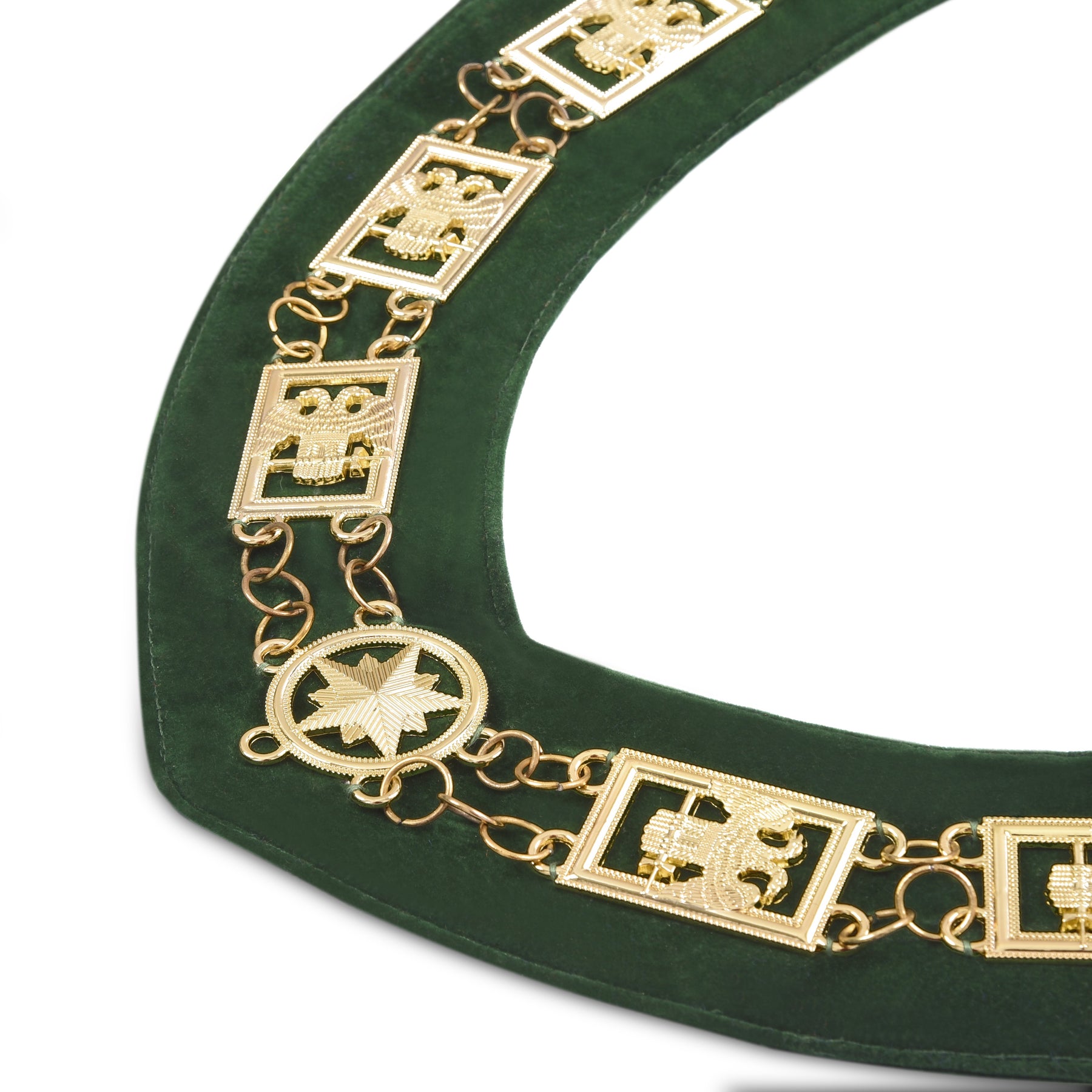 32nd Degree Scottish Rite Chain Collar - Wings Down On Green Velvet - Bricks Masons