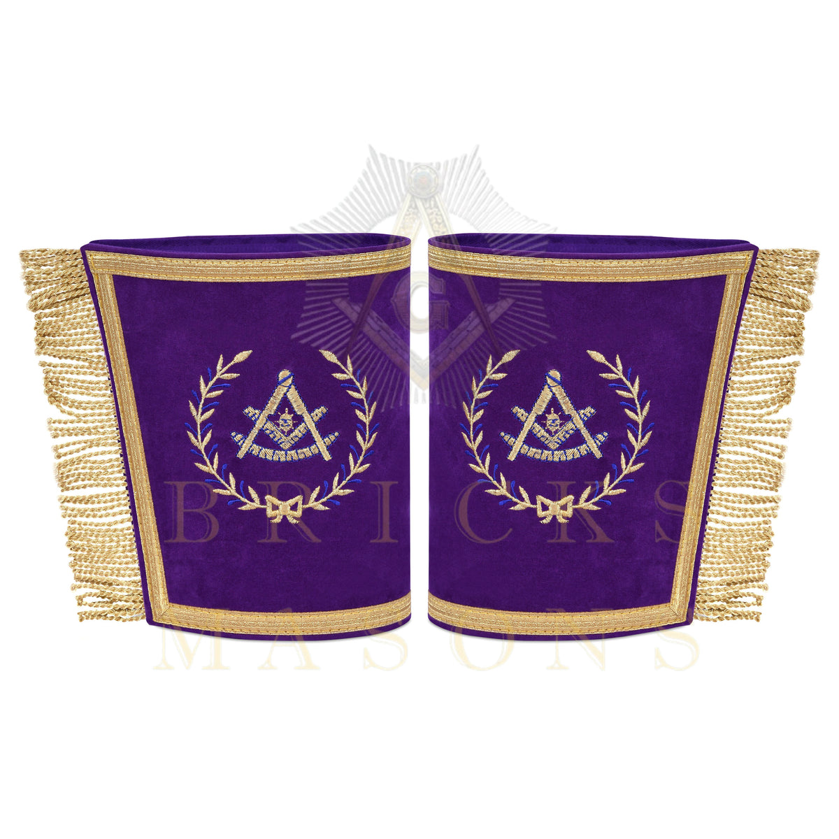 Past Master Blue Lodge Cuff - Velvet Machine Embroidery With Gold Fringe - Bricks Masons