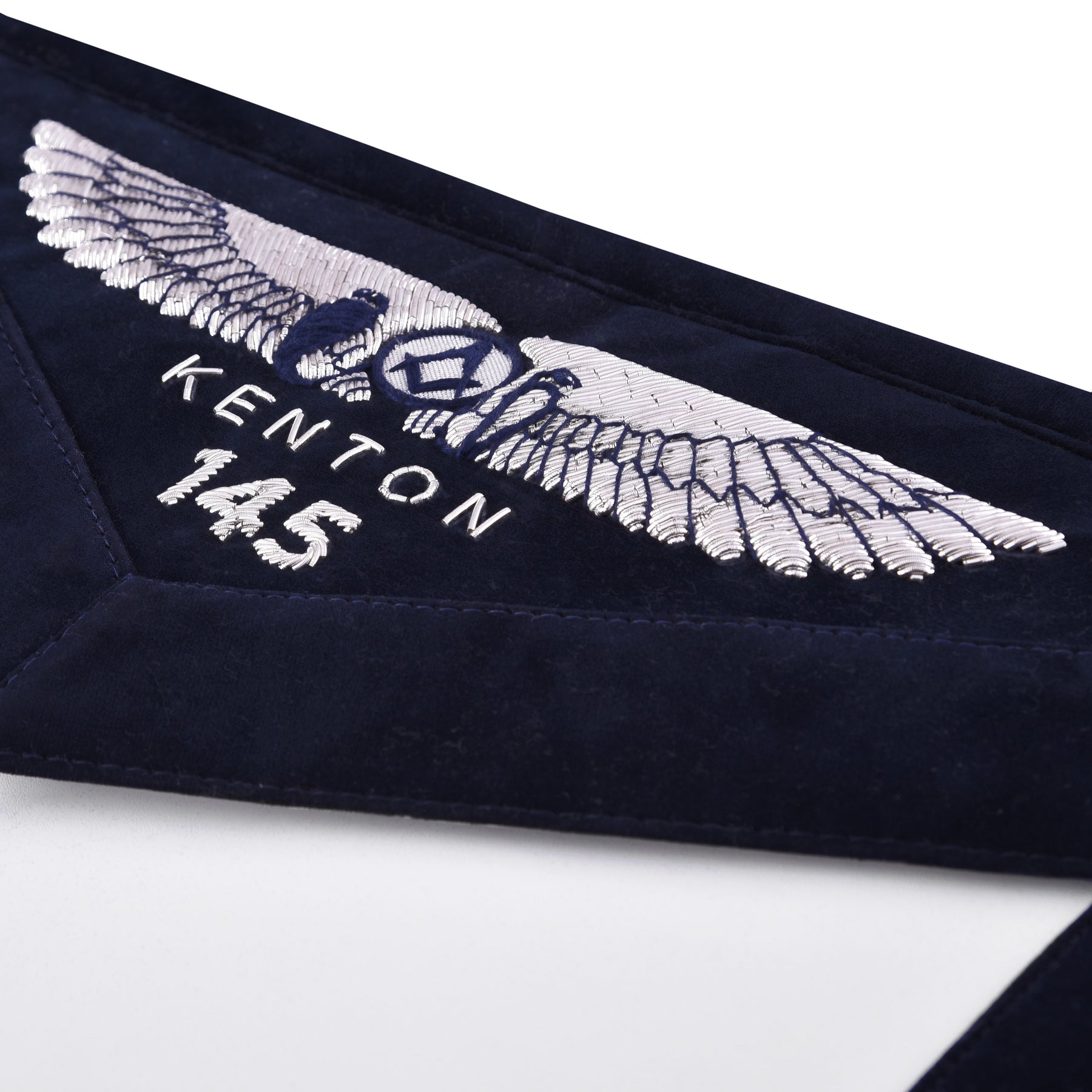 Junior Deacon Officer Apron - Kenton Lodge Navy Velvet With Silver Embroidery Thread