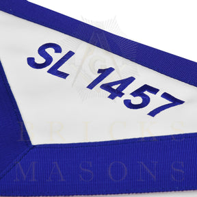 Chaplain Blue Lodge Officer Apron - Blue Ribbon With Machine Embroidery Customizable Flap - Bricks Masons