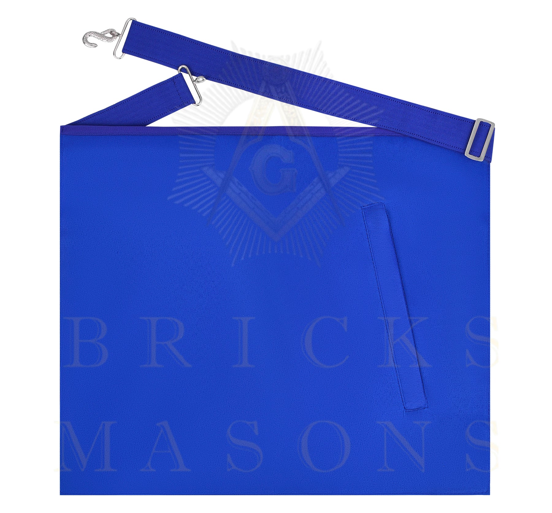 Senior Steward Blue Lodge Officer Apron -Blue Ribbon With Machine Embroidery Customizable Flap - Bricks Masons