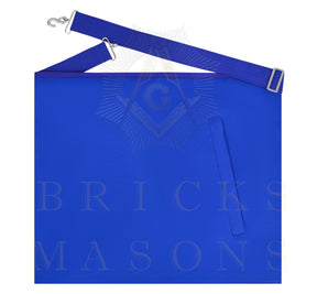 Treasurer Blue Lodge Officer Apron - Blue Ribbon With Machine Embroidery Customizable Flap - Bricks Masons