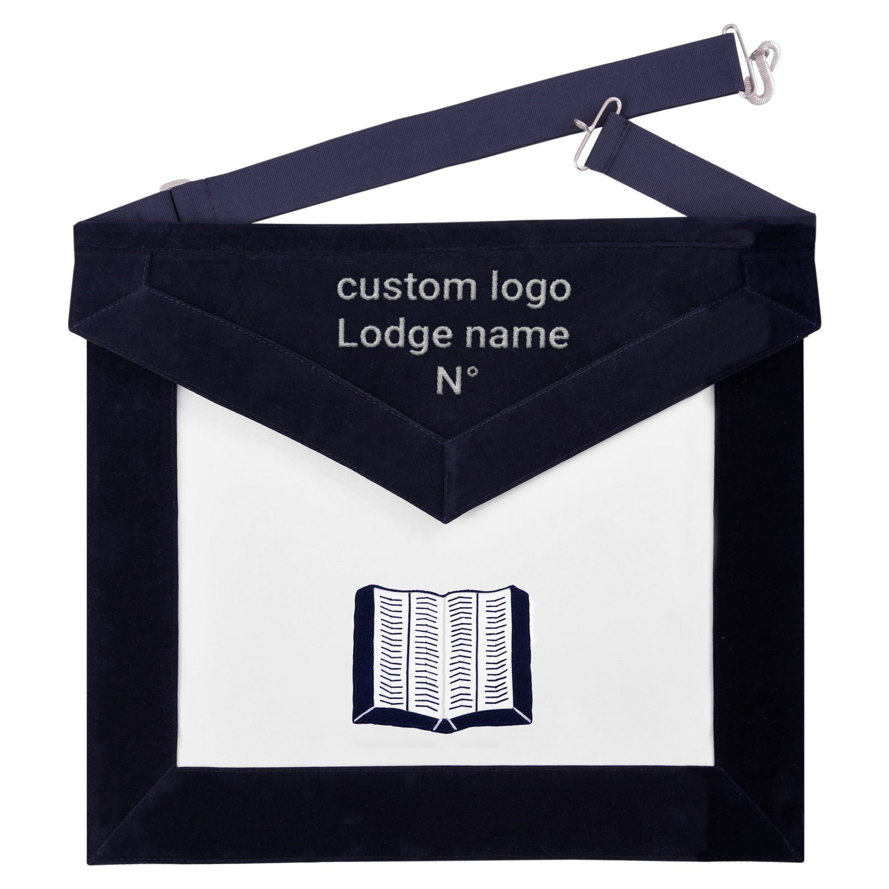Chaplain Blue Lodge Officer Apron - Navy Velvet With Silver Embroidery Thread