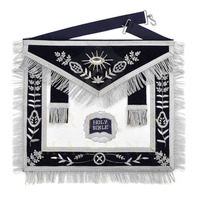 Chaplain Blue Lodge Officer Apron - Dark Blue With Silver Hand Embroidery Bullion - Bricks Masons