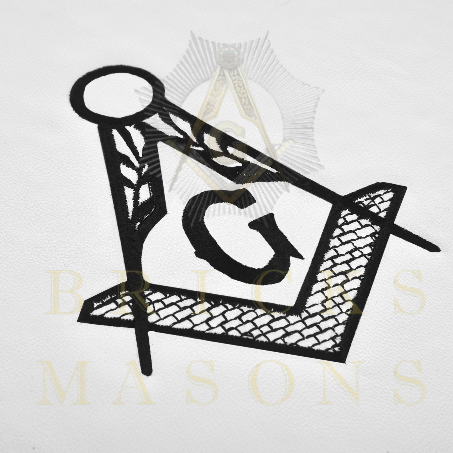 Master Mason Blue Lodge Crown Cap Case - White Imitation Leather With Hand Embroidery Bullion - Bricks Masons