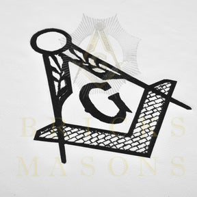 Master Mason Blue Lodge Crown Cap Case - White Imitation Leather With Hand Embroidery Bullion - Bricks Masons