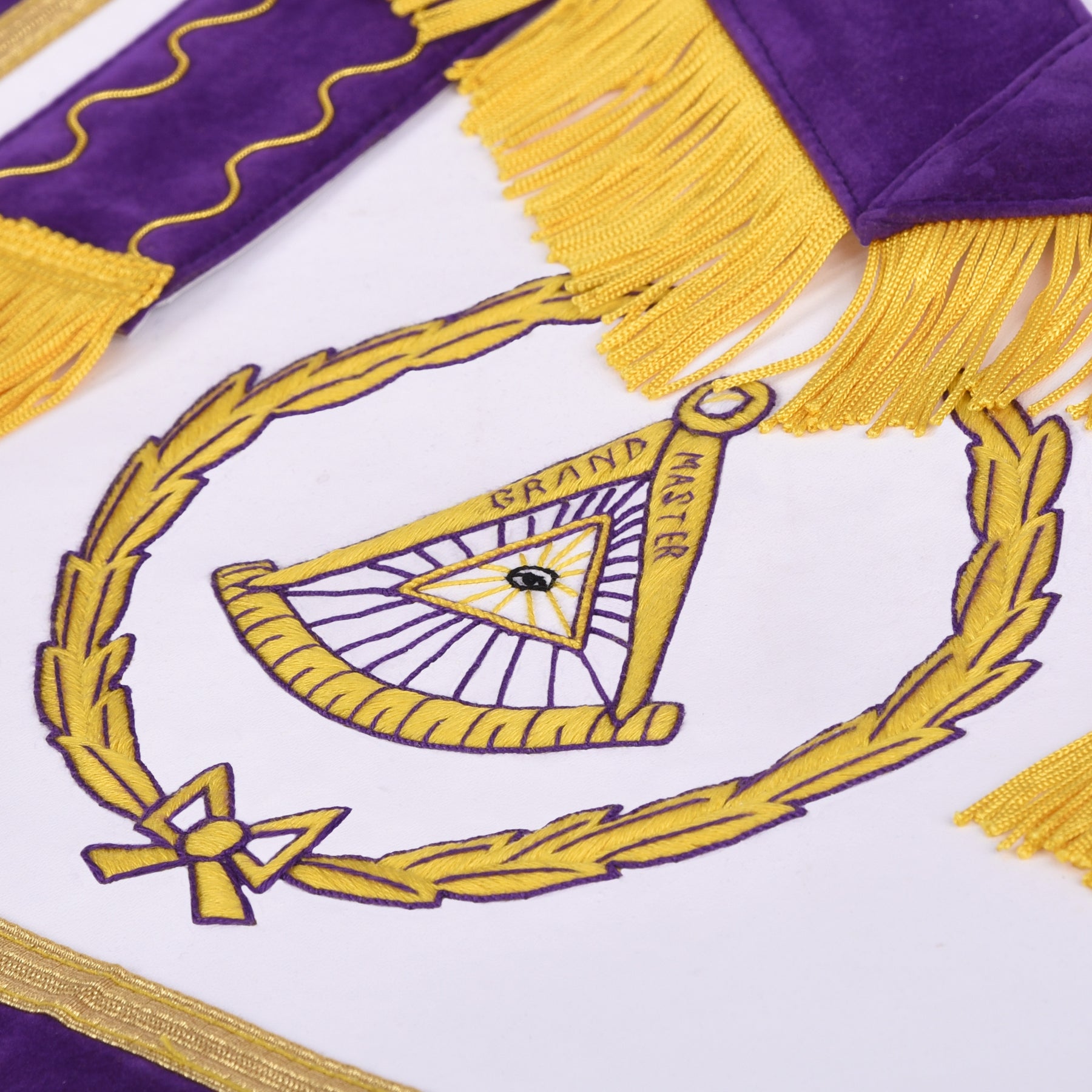 Grand Master Blue Lodge Apron - Purple Velvet With Yellow Fringe & Tassels