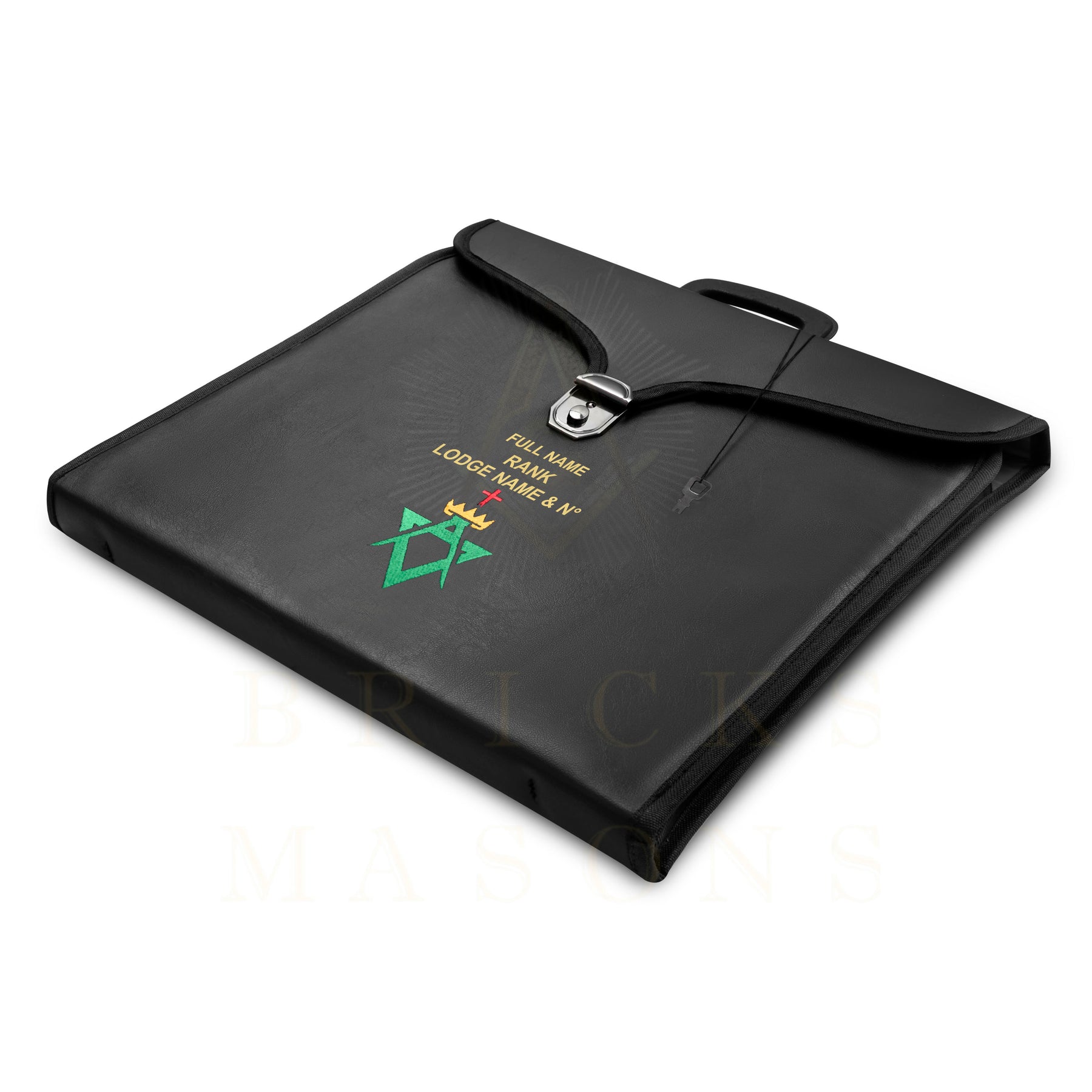 Past Sovereign Master Allied Masonic Degrees Apron Case - Personalized Black Imitation Leather MM, WM, Provincial - Bricks Masons