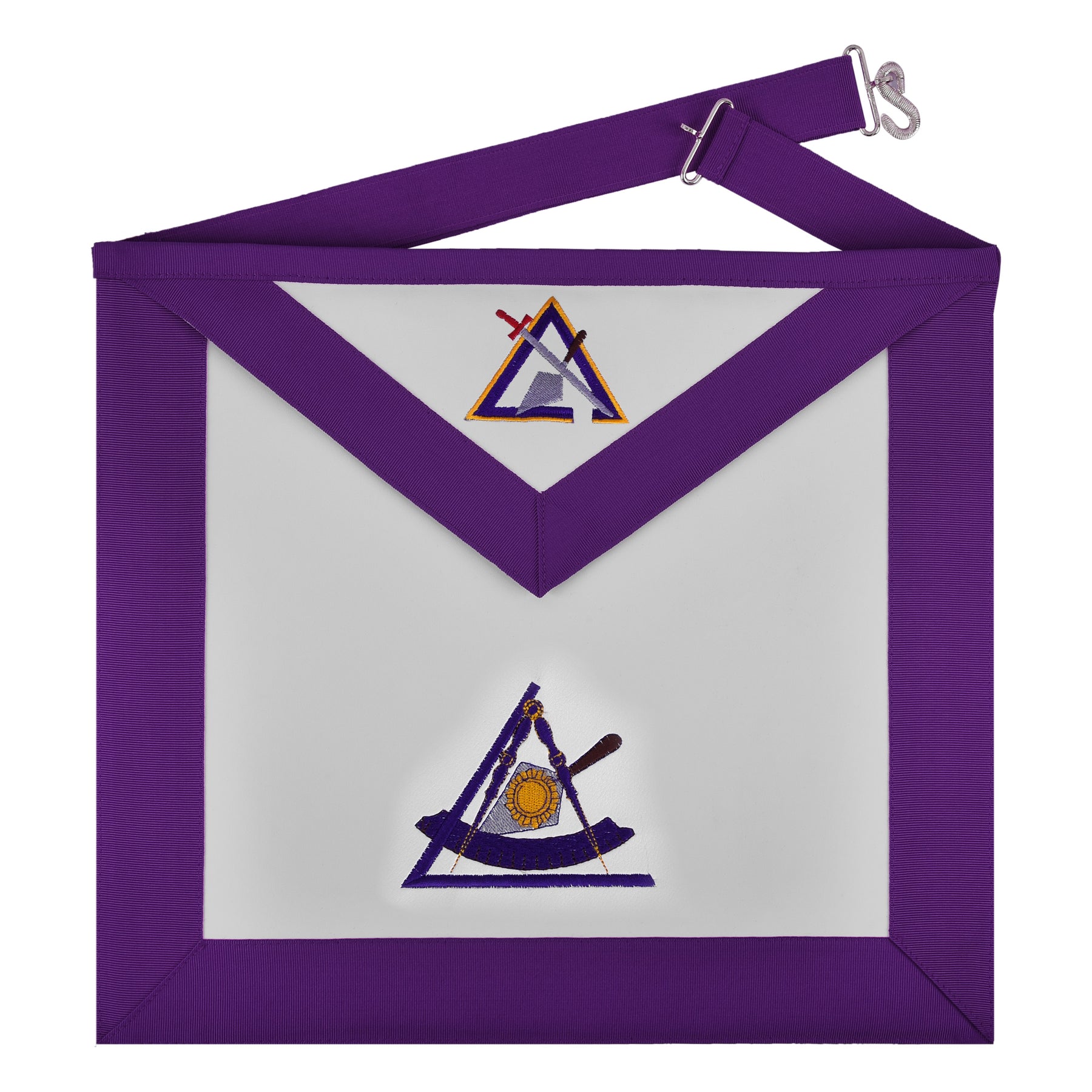 Past Illustrious Master Council Apron - Purple Ribbon Machine Embroidery - Bricks Masons