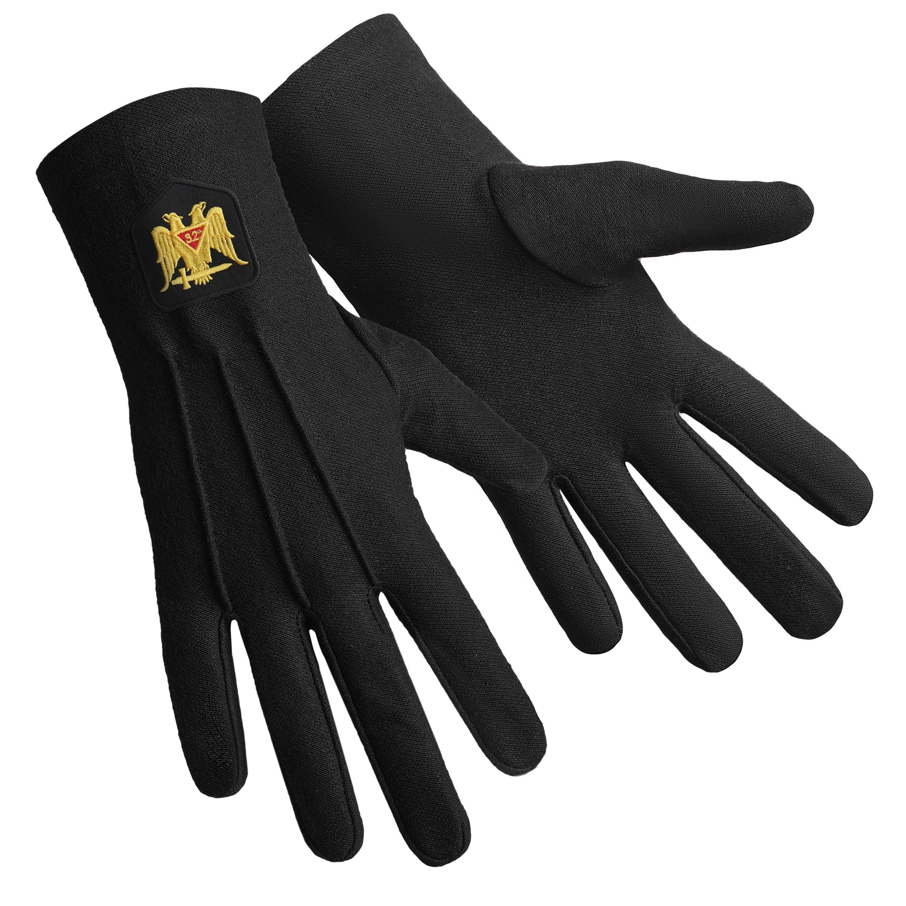 32nd Degree Scottish Rite Glove - Black Cotton With Double Eagle - Bricks Masons