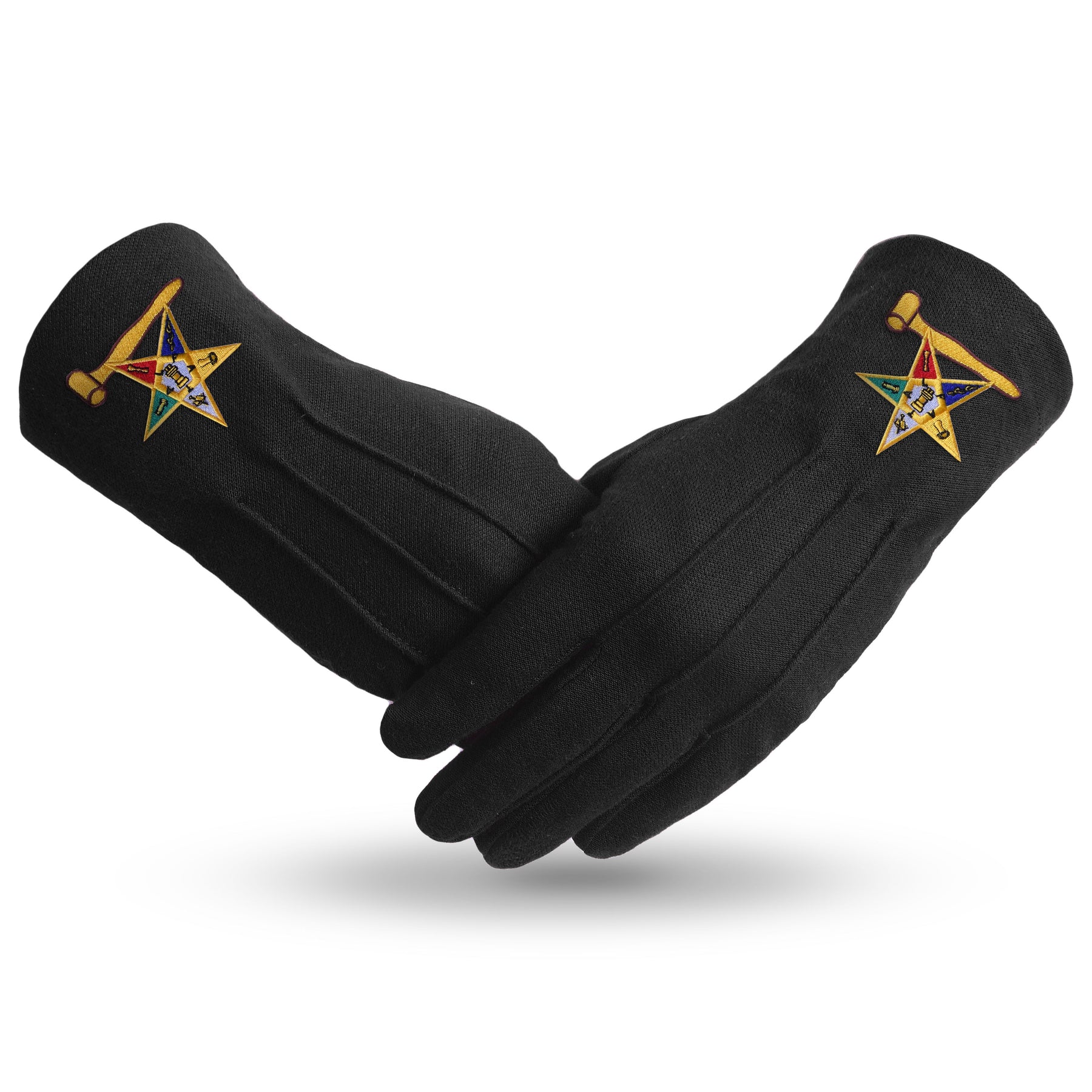 OES Glove - Pure Black Cotton With Gold Gavel - Bricks Masons