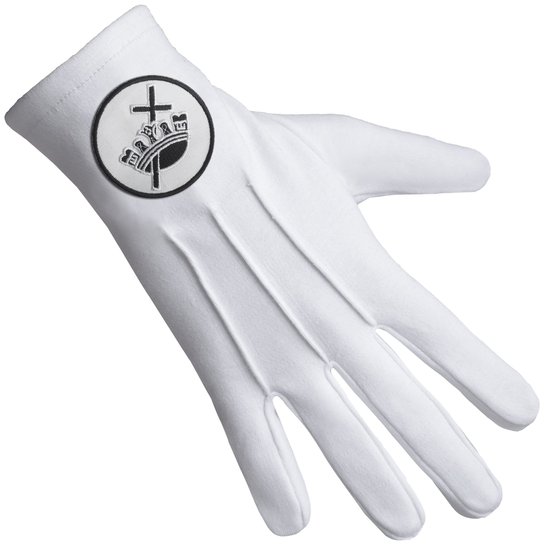 Knights Templar Commandery Glove - Pure Cotton With White & Black Patch - Bricks Masons