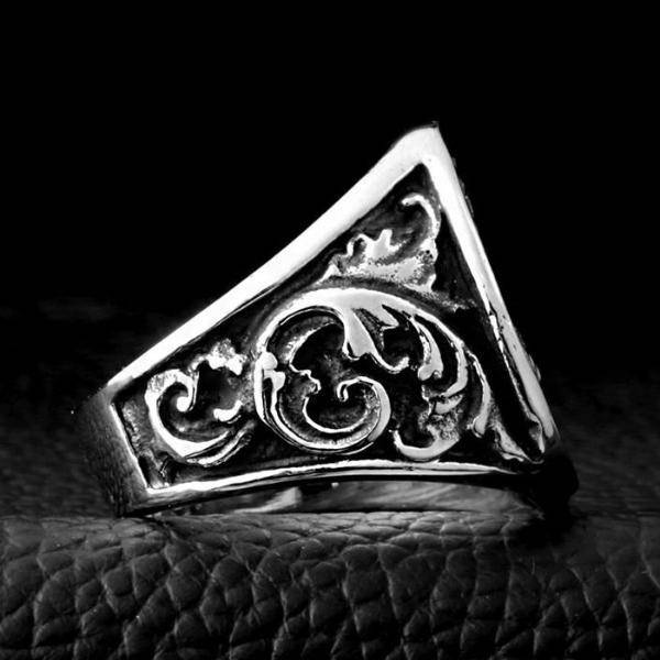 Master Mason Blue Lodge Ring - Silver Carved Stainless Steel