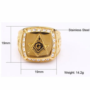 Master Mason Blue Lodge Ring - 316L Stainless Steel Gold Square & Compass - Bricks Masons
