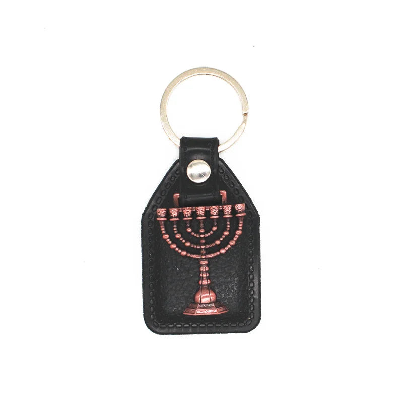 Ancient Israel  keychain - Leather Keychain Menorah - Bricks Masons